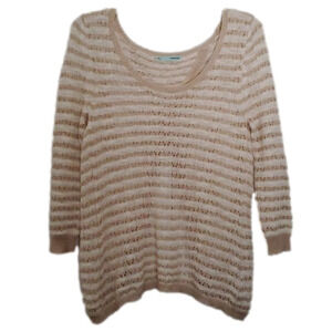 Maurices Women's White Tan Striped Open Back Sweater Sz Small